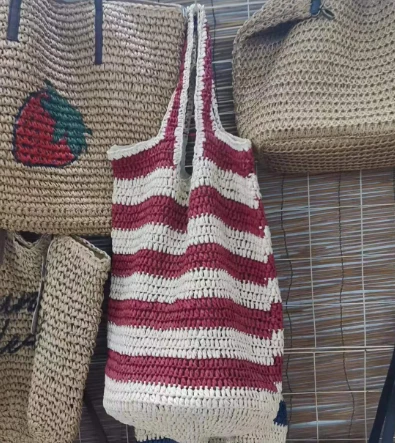 Red Stripe Crochet Handmade Paper Somon xarid qilish sumkasi