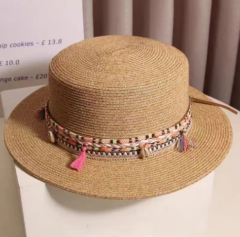 Boho Chic jigarrang qog'oz somonli ayollar shlyapasi