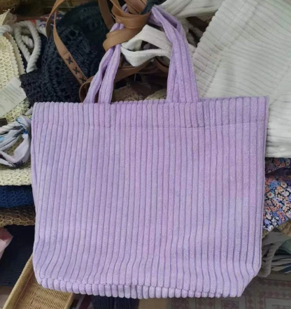 Binafsha rangli korduroy ayollar xarid qilish uchun sumka