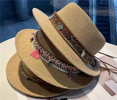 Boho jigarrang ayollar somonli plyaj shlyapasi