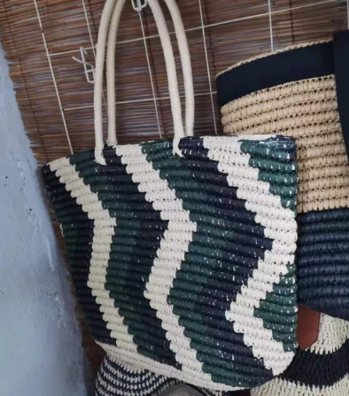 Stripe yashil ayollar somonli sumka