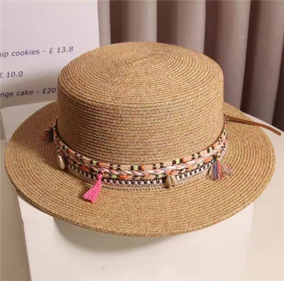 Boho Chic jigarrang qog'oz somonli ayollar shlyapasi